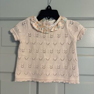 Shabby Chic 6-9month beige sweater with floral collar